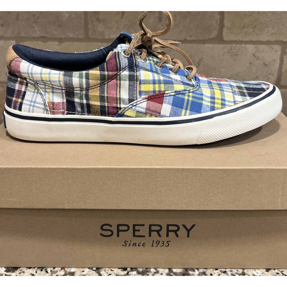 Sperry Men's Striper II CVO Madras Patchwork Plaid Sneakers W/Box Excellent 10